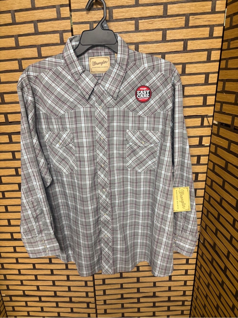 Wrangler gray plaid Pearl snap shirt size 3X